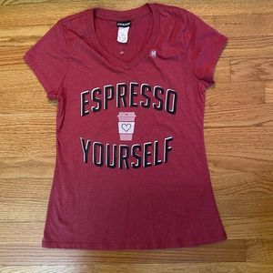 Joe Boxer Tshirt Women’s Medium Red ESPRESSO YOURSELF Vneck Slim Fit New